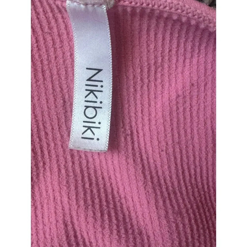 Nikibiki Women’s Pink Ribbed V-Neck Crop Tank Top Sleeveless Stretch